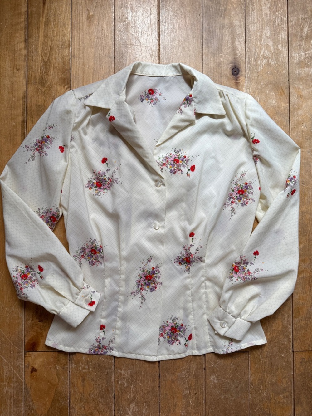 Cream Floral Button Front Blouse